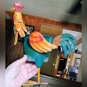 Colorful Rooster Metal Planter